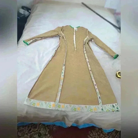 GOLDWORM Wool Knit Vintage Dress Metallic Green Floral Size S - Picture 13 of 15